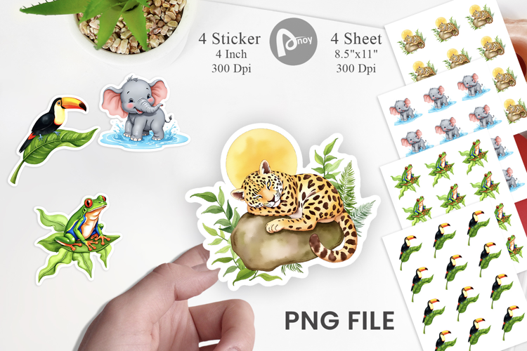 Tropical Animals Watercolor Sticker
