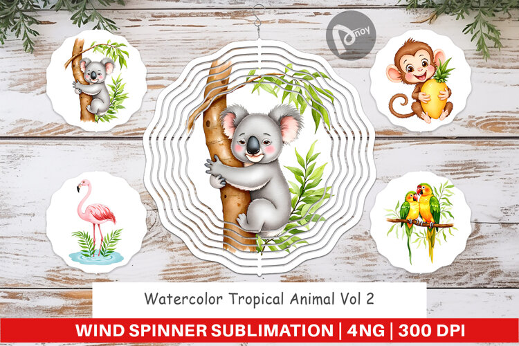 Wind Spinner Tropical Animals Watercolor example image 1