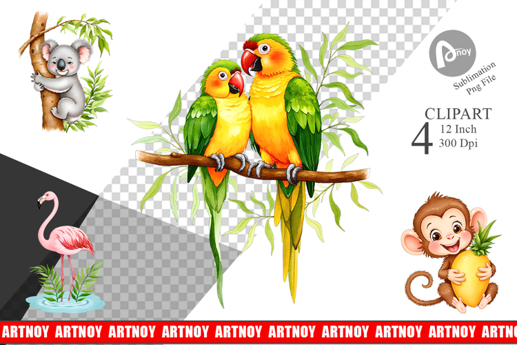 Tropical Animals Watercolor Clipart