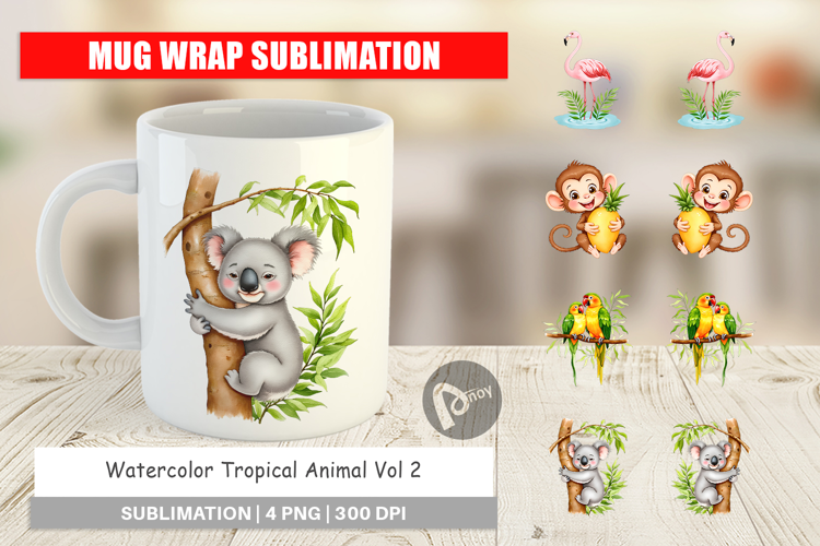 Mug Wrap Tropical Animals Watercolor