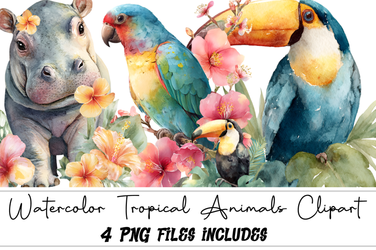 Watercolor Tropical Animals Clipart