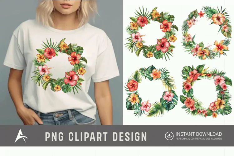 Watercolor Tropical flower frame Clipart