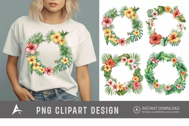Watercolor Tropical flower frame Clipart