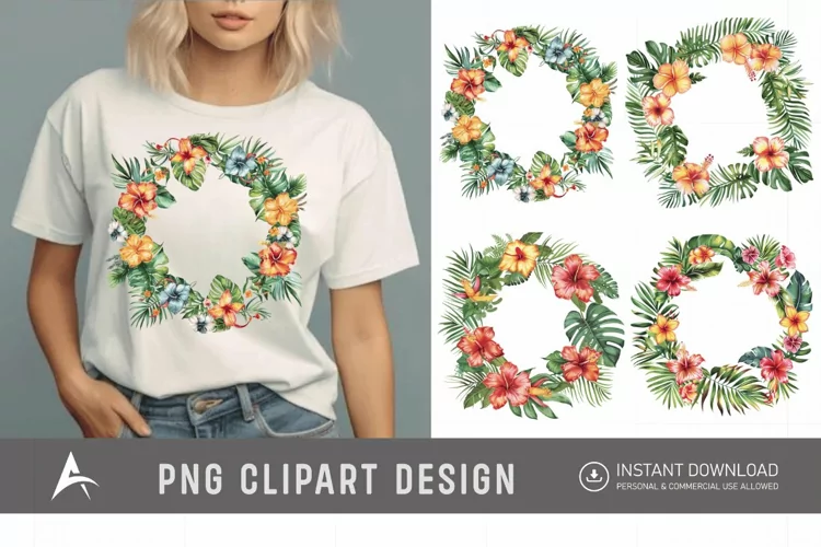 Watercolor Tropical flower frame Clipart