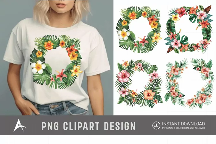 Watercolor Tropical flower frame Clipart