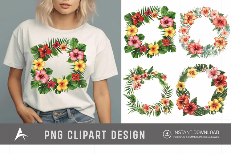 Watercolor Tropical flower frame Clipart