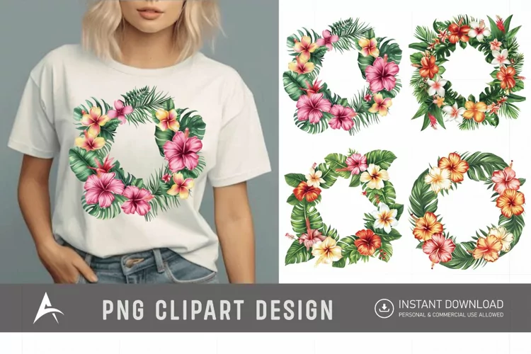 Watercolor Tropical flower frame Clipart