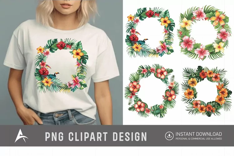 Watercolor Tropical flower frame Clipart