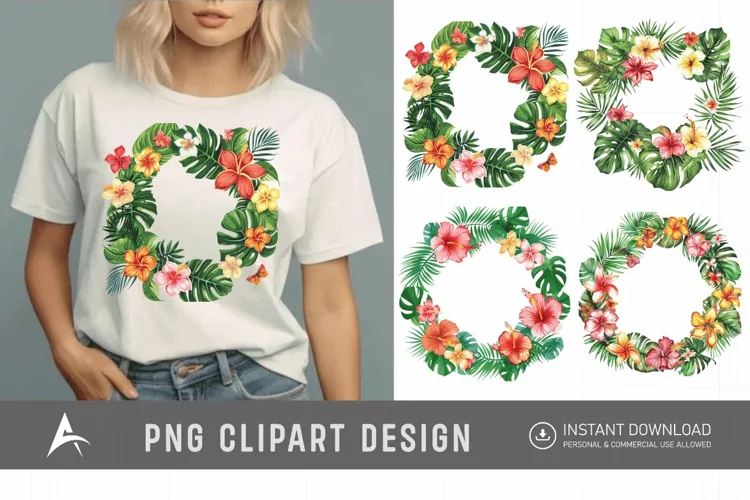 Watercolor Tropical flower frame Clipart