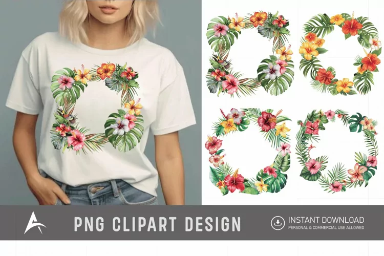 Watercolor Tropical flower frame Clipart
