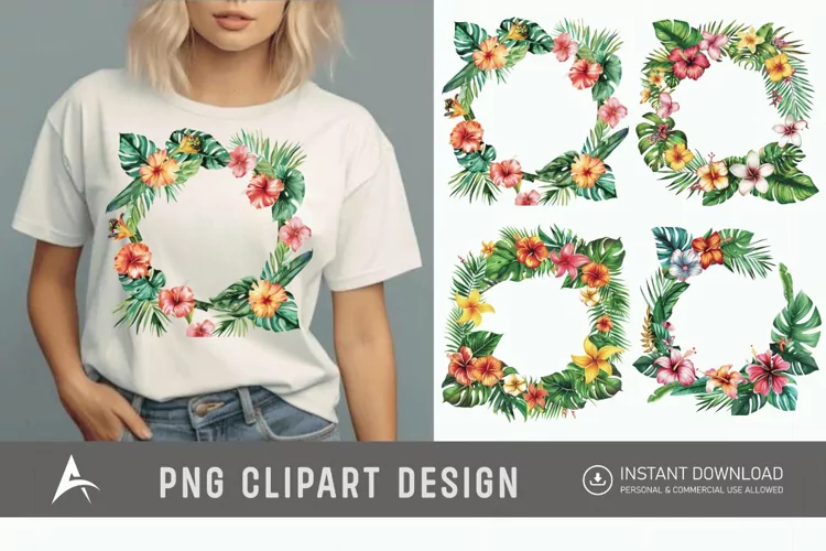 Watercolor Tropical flower frame Clipart