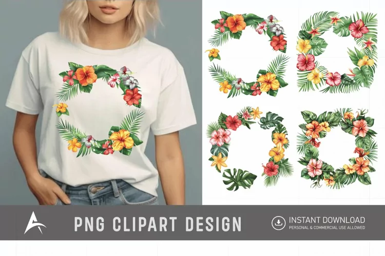 Watercolor Tropical flower frame Clipart