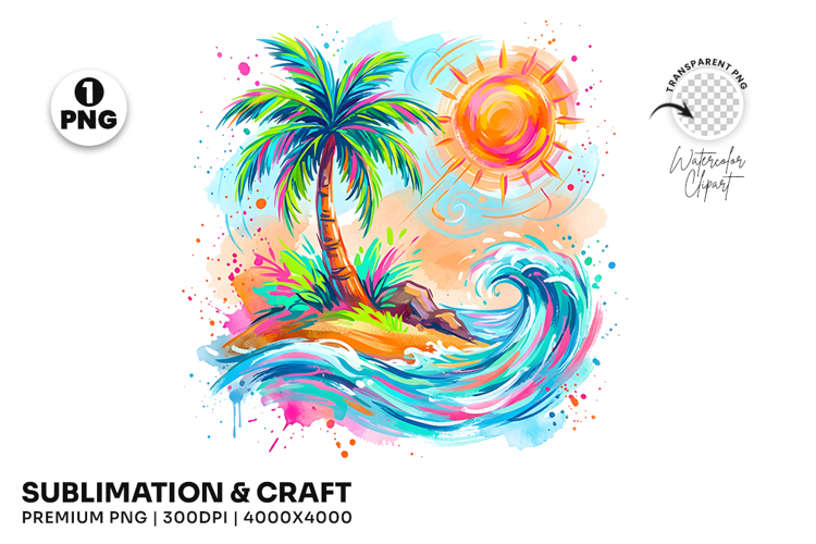 tropical island png, sunset clipart, beach png, watercolor sunset, island design, summer clipart, vacation png, ocean landscape, tropical sublimation, beach design