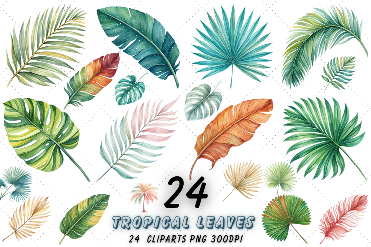 Tropical Leaves PNG, Watercolor Tropical Leaf Clipart Bundle