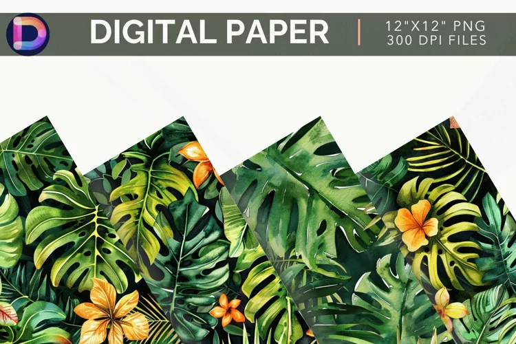 Watercolor Tropical Leaves Digital Paper