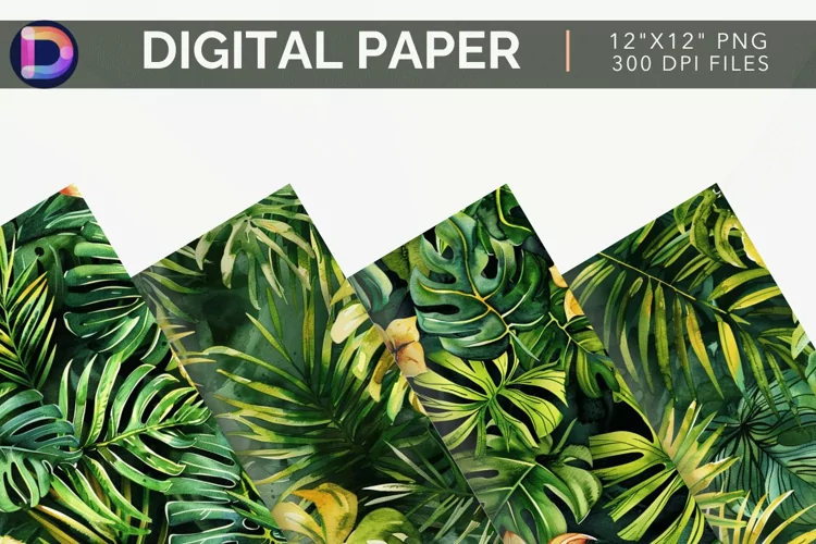 Watercolor Tropical Leaves Digital Paper