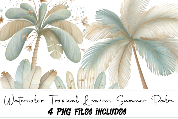 Watercolor Tropical Leaves, Summer Palm