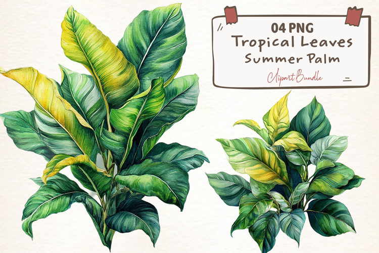 Watercolor Tropical Leaves, Summer Palm