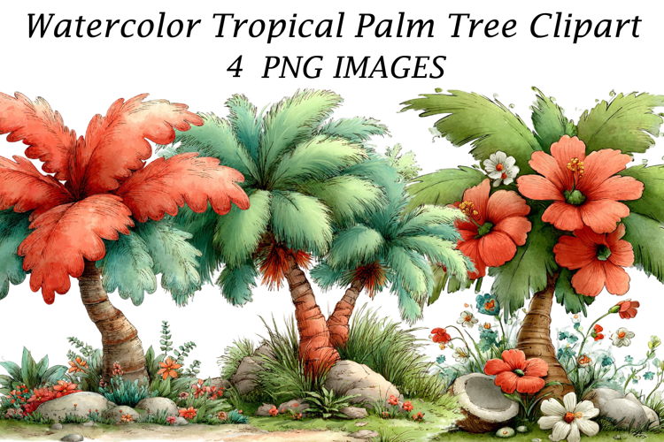 Watercolor Tropical Palm Tree Clipart