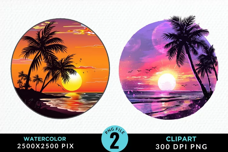 Watercolor Tropical Sunset Sublimation PNG Clipart