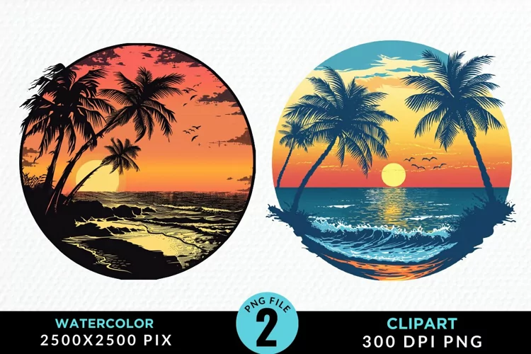 Watercolor Tropical Sunset Sublimation PNG Clipart