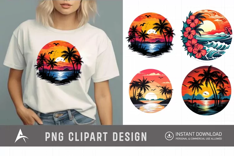 Watercolor Tropical Sunsets Sublimation Clipart