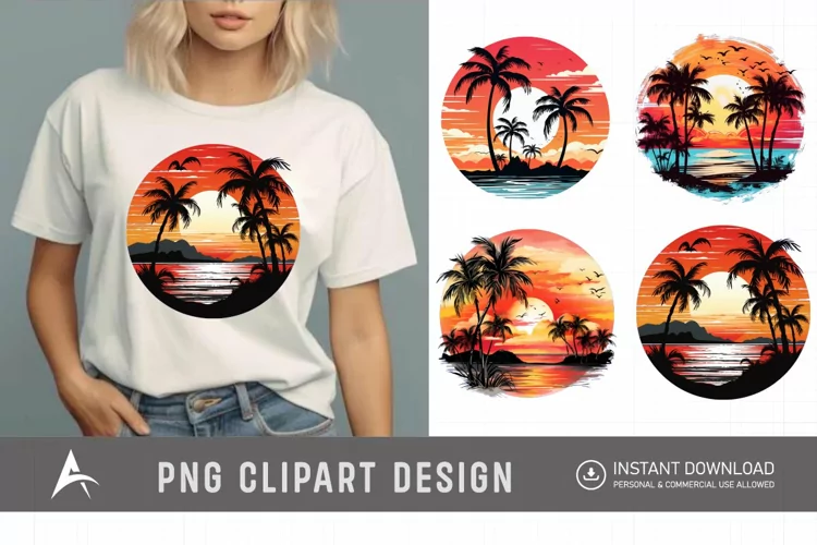 Watercolor Tropical Sunsets Sublimation Clipart