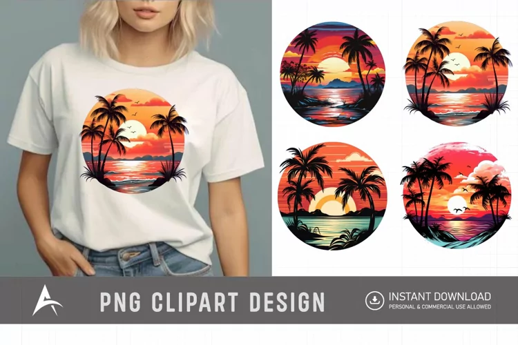 Watercolor Tropical Sunsets Sublimation Clipart