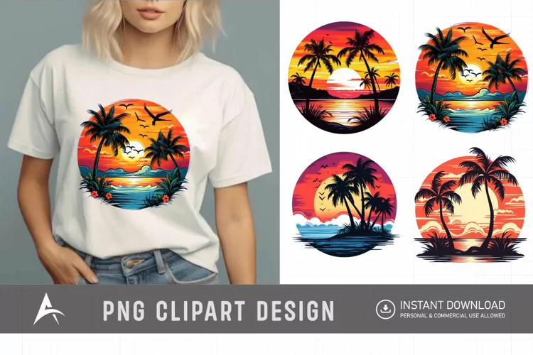 Watercolor Tropical Sunsets Sublimation Clipart