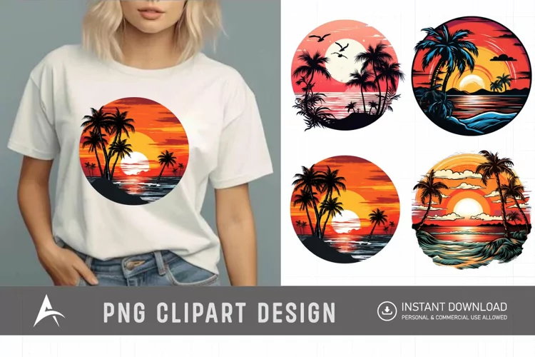 Watercolor Tropical Sunsets Sublimation Clipart