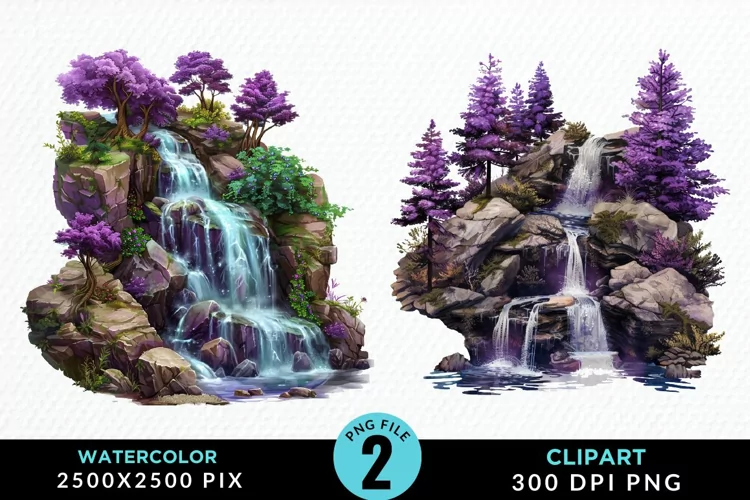 Watercolor Tropical Waterfalls Exquisite Clipart