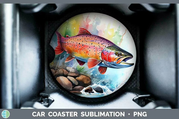 Watercolor Trout Car Coaster Sublimation Coaster Designs