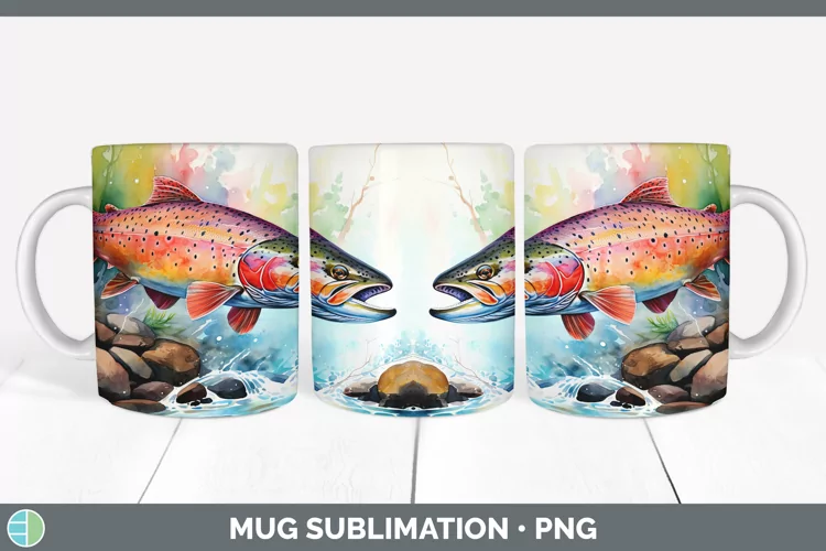 Watercolor Trout Mug Wrap Sublimation Coffee Cup Designs