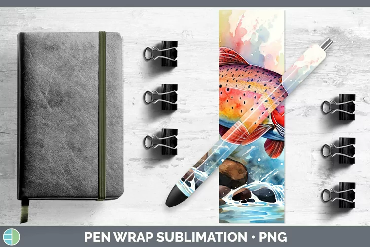 Watercolor Trout Pen Wrap Sublimation Epoxy Pen Designs