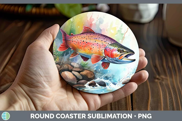 Watercolor Trout Round Coaster Sublimation Coaster Designs