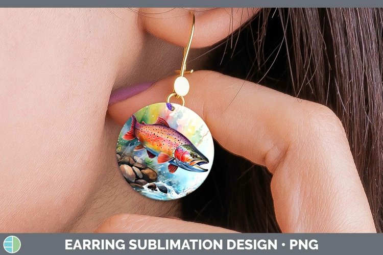 Watercolor Trout Round Earrings Sublimation Earrings Designs