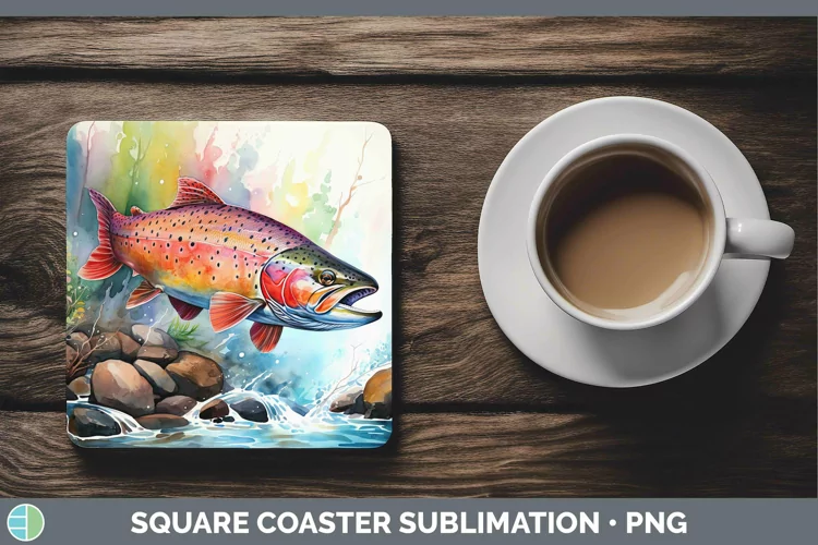 Watercolor Trout Square Coaster Sublimation Coaster Designs