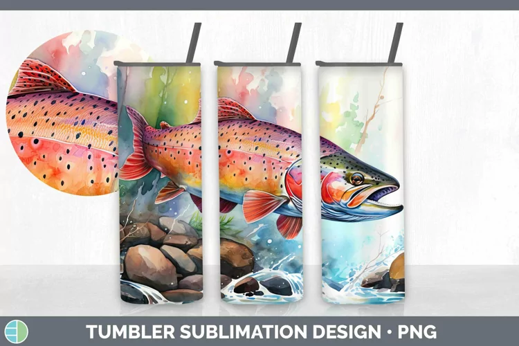 Watercolor Trout Tumbler Sublimation 20 oz Skinny Tumbler De