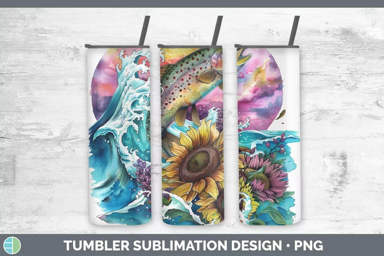 Watercolor Trout Tumbler | Sublimation 20 oz Skinny Tumbler