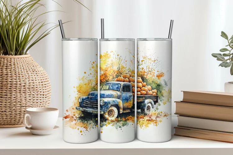 Fall Truck and Pumpkins 20oz Tumbler Sublimation PNG