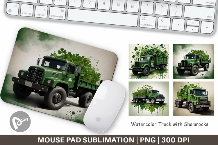 Mouse Pad Watercolor Truck Shamrocks