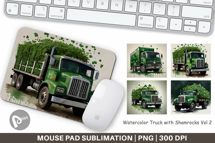 Mouse Pad Watercolor Truck Shamrocks