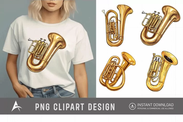 Watercolor Tuba Clipart PNG