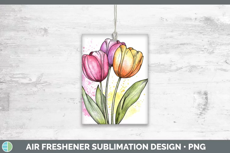 Watercolor Tulip Air Freshener Sublimation Car Freshener Des
