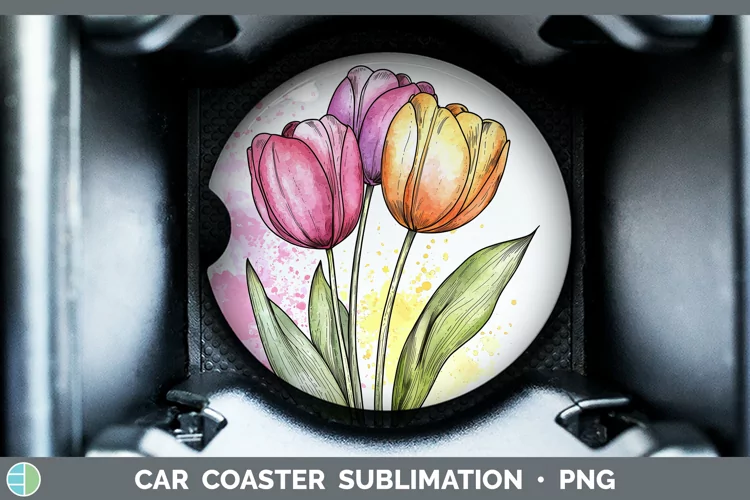 Watercolor Tulip Car Coaster Sublimation Designs