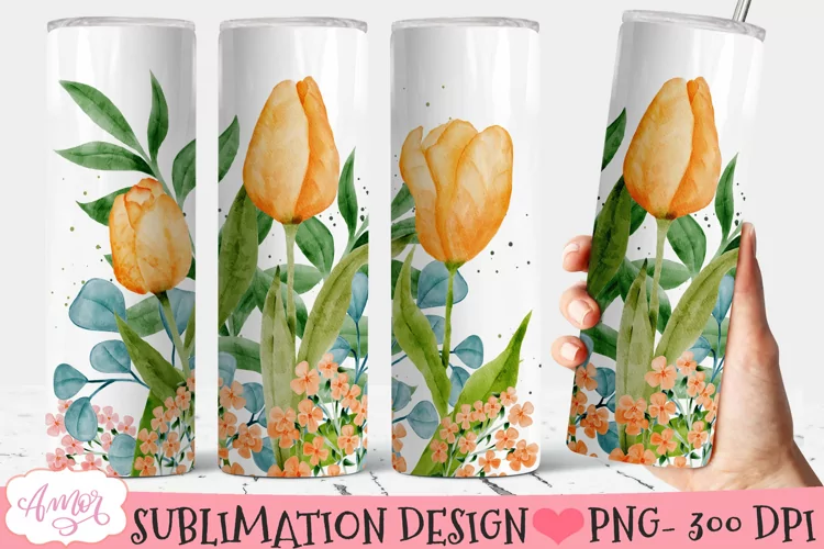 Watercolor Tulip Flowers Tumbler Wrap for Sublimation