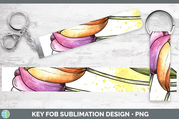 Watercolor Tulip Key Fob Sublimation Wristlet Designs
