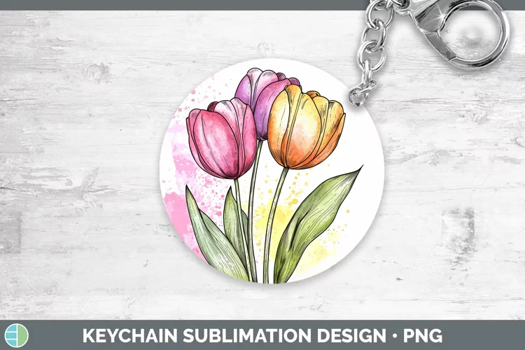 Watercolor Tulip Keychain Sublimation Keyring Designs