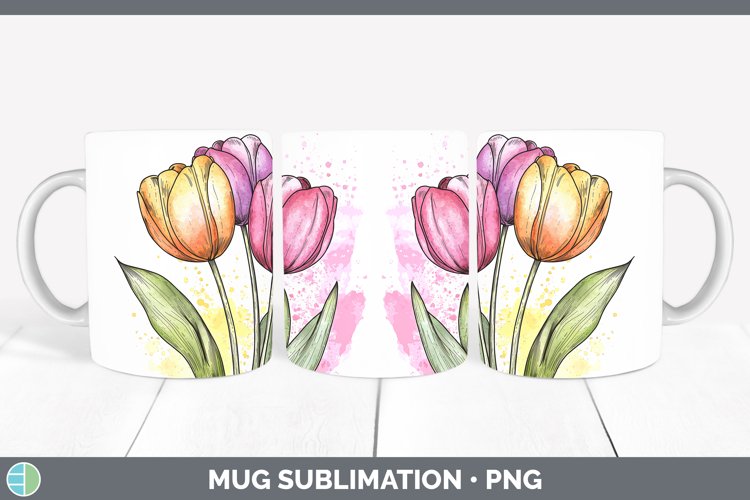 Watercolor Tulip Mug Wrap Sublimation Coffee Cup Designs