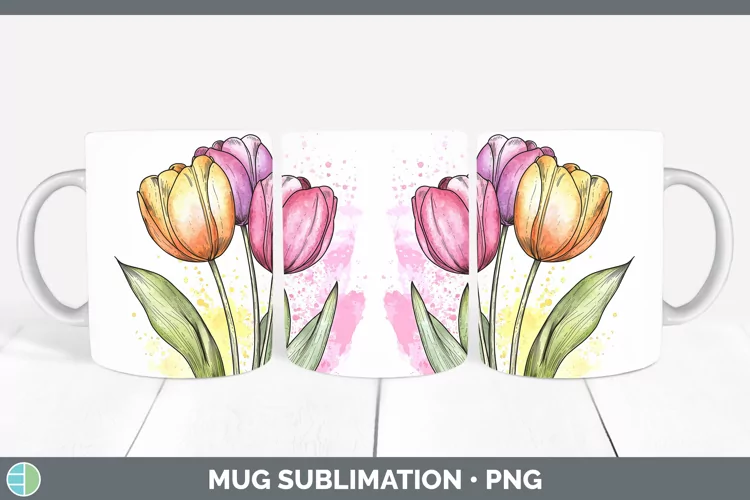 Watercolor Tulip Mug Wrap Sublimation Coffee Cup Designs